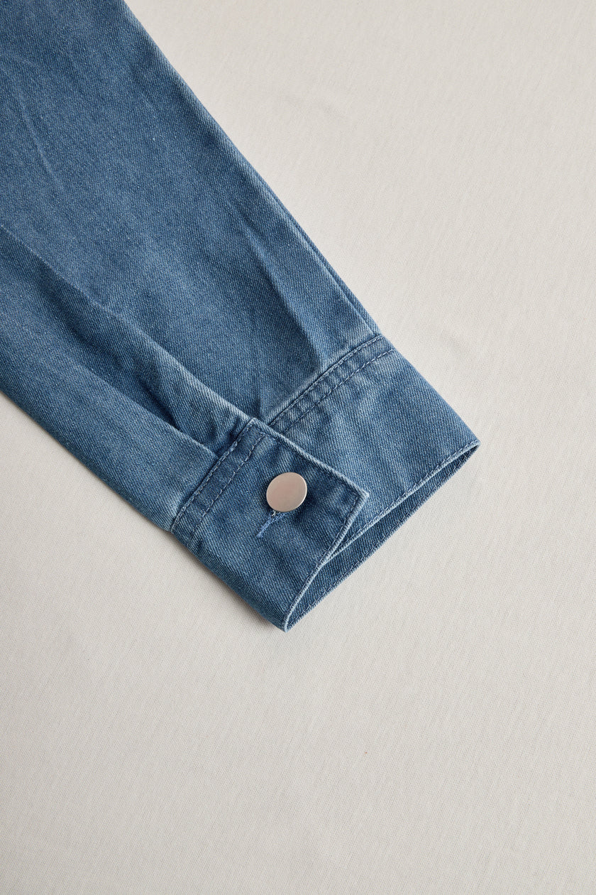 FJØRNA women's casual loose retro denim jumpsuit with long sleeves, hood, zipper, and front pockets, styled as pants.