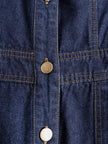 Dark blue denim FJØRNA women's sleeveless balloon jumpsuit with multi-pocket design and relaxed pant style.