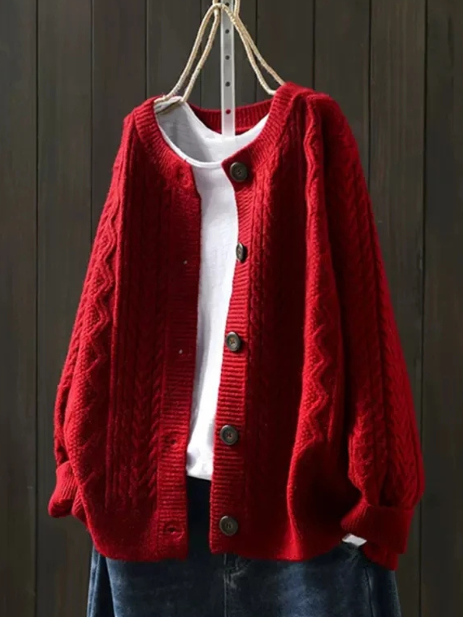 Oversized Cable-Knit Button-Front Ribbed Cardigan Sweater for Women | Lorenza
