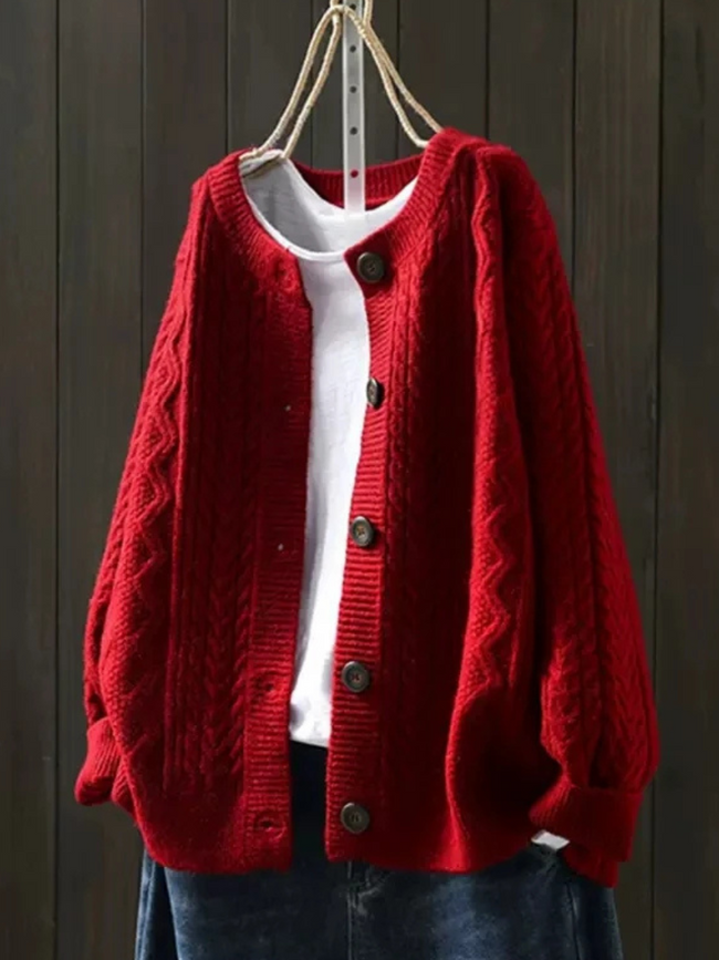 Lorenza | Women's Versatile Oversized Cable Knit Button-Front Cardigan Sweater with Ribbed Cozy for Layering