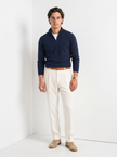 Quarter Zip Knit Sweater Men Stand Collar Regular Fit