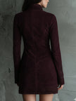 FJØRNA vintage suede mini dress with embroidered lace trim, stylish women's party dress, perfect for elegant occasions.