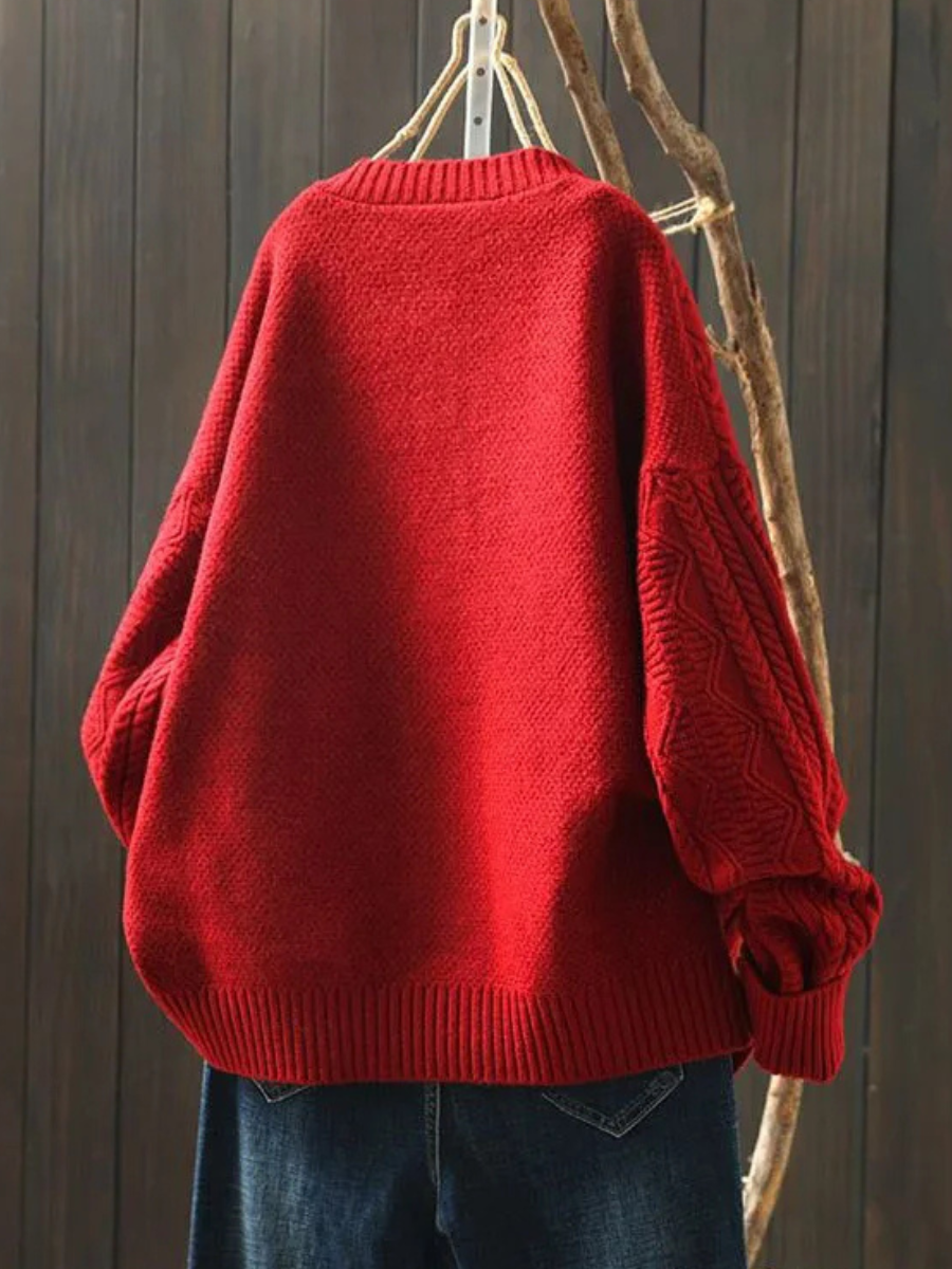 Oversized Cable-Knit Button-Front Ribbed Cardigan Sweater for Women | Lorenza