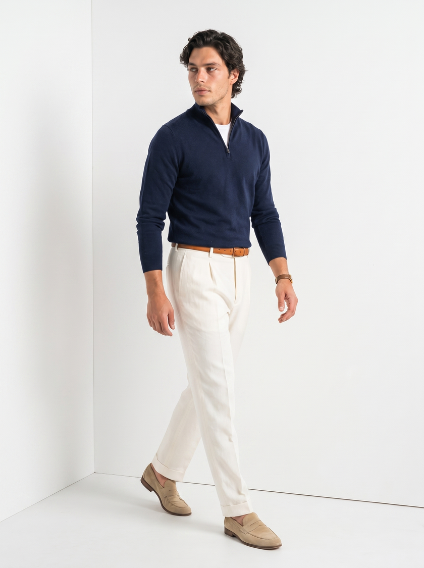 Quarter Zip Knit Sweater Men Stand Collar Regular Fit