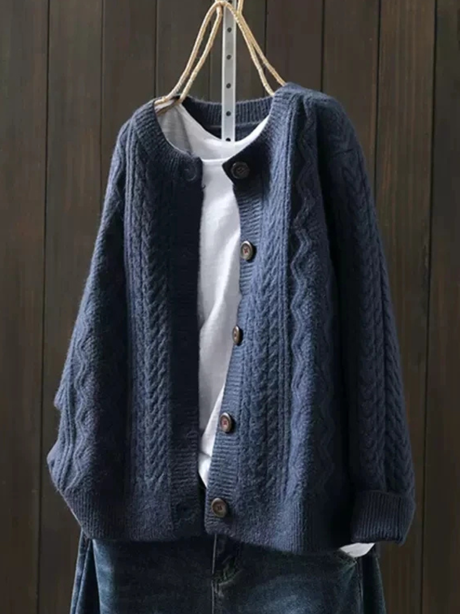 Oversized Cable-Knit Button-Front Ribbed Cardigan Sweater for Women | Lorenza