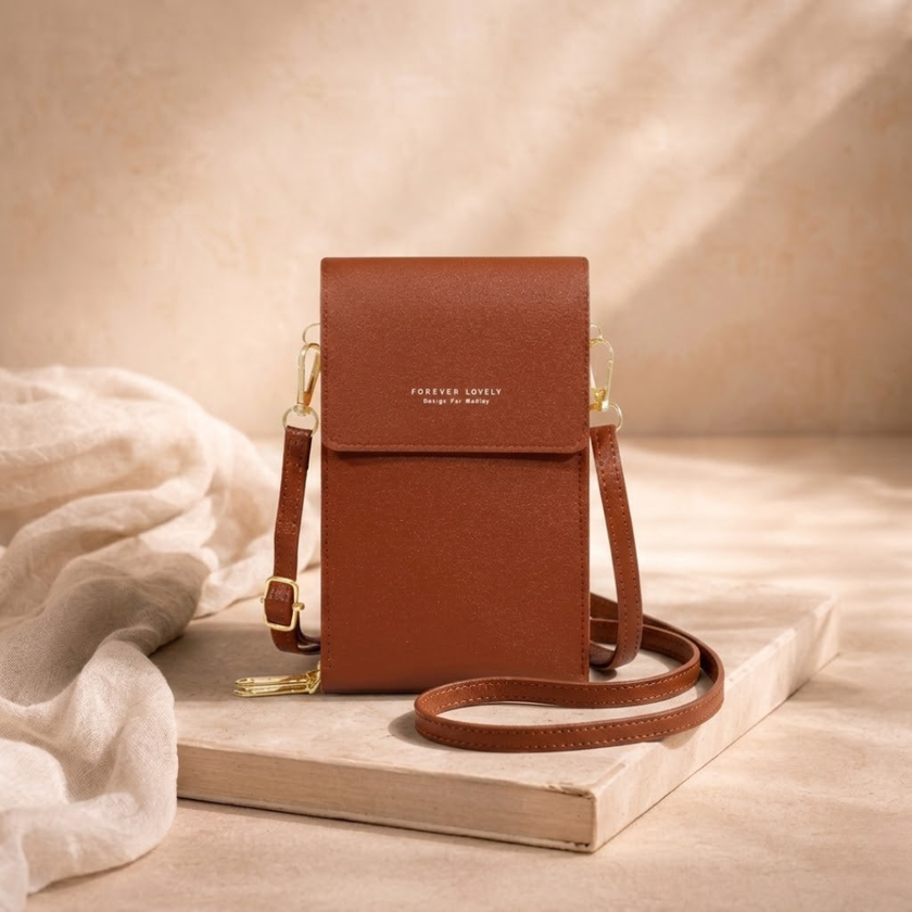 FJØRNA touchscreen crossbody bag for women, compact bag with transparent phone window and stylish design for easy access.