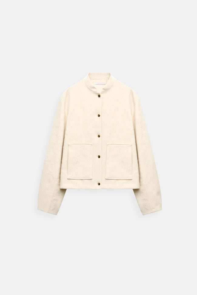 Bomber Jacket Women Stand Collar Button Pockets Recycled Polyester