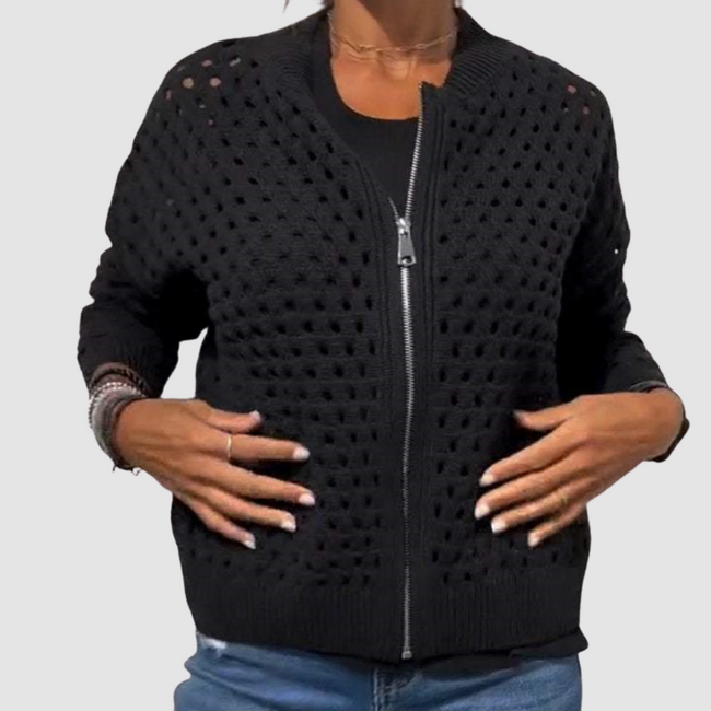 Desiree | Women's Versatile Knit Plaid Zip-Up Cardigan Sweater with Checked Cozy for Layering