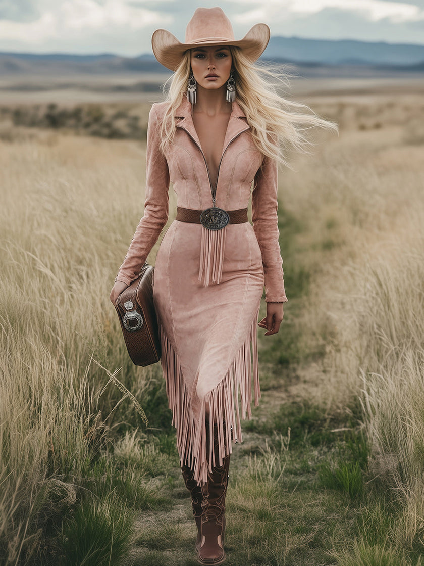 Pink tassel midi dress by FJØRNA featuring casual style, lightweight fabric, and flowing design with tassel details.