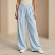 Women's FJØRNA criss-cross waist wide-leg trousers, loose pull-on pants with relaxed fit and flowy silhouette.