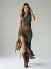 FJØRNA women's summer midi dress with one-shoulder design and asymmetric hem, perfect for warm-weather stylish wear.
