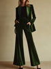 Emerald green velvet two-piece suit set for women, featuring loose pants and stylish top by FJØRNA.