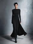 Grey knit wrap maxi dress for women by FJØRNA, featuring a soft, cozy fabric and a flattering wrap design.