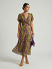 FJØRNA women's summer midi dress with floral pattern and V-neck, lightweight and flowy for warm weather.