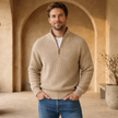 Men's FJØRNA half-zip collar knit jumper, cozy sweater with a stylish half-zip design and ribbed collar.