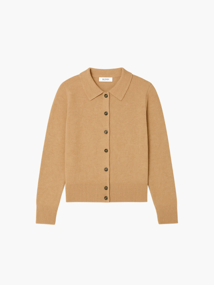 Cardigan Women Wool Polo Collar Button Old Money