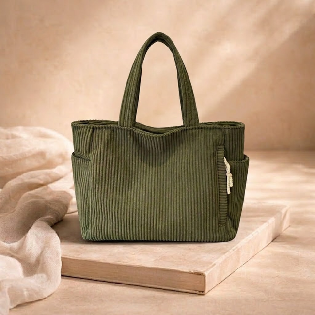 Large FJØRNA corduroy tote bag for women, everyday shoulder bag with spacious interior and durable corduroy fabric.