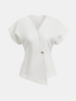 Blouse Women V-Neck Button Front Long Sleeve Woven