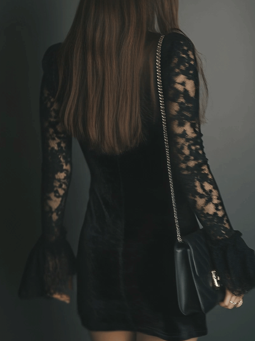 FJØRNA velvet mini dress, elegant evening dress with a fitted silhouette and soft fabric, perfect for formal occasions.
