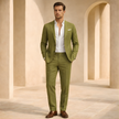 Men's summer two-piece suit set by FJØRNA, includes wedding pants and matching blazer, stylish men's fashion outfit.
