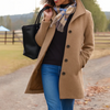 Wool Coat Tailored Notch Collar Button Up Long Winter Coat | Elvira