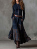 FJØRNA suede patchwork maxi dress for women featuring a flowy design and layered suede patchwork details.