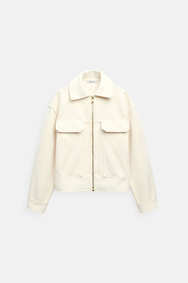 Polo Collar Jacket Women Buckle Pockets Recycled Polyester Regular Fit