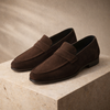 FJØRNA men's leather penny loafers with classic design, featuring smooth brown leather and slip-on style for casual and formal wear.