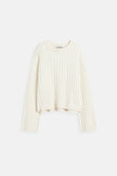 Cable Knit Sweater Women Loose Fit Drop Shoulder Cream