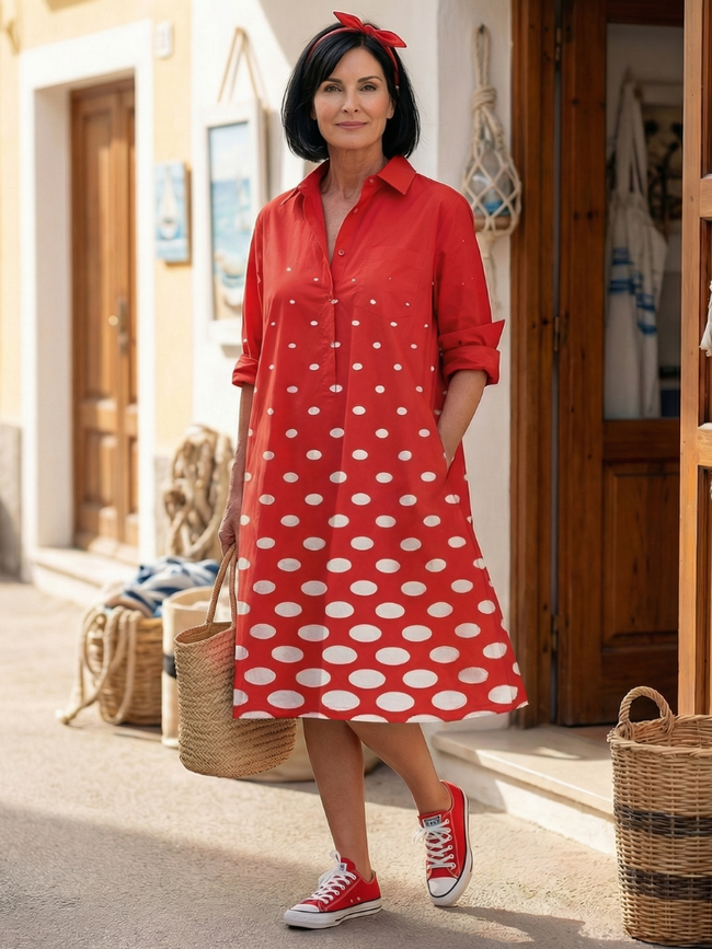FJØRNA women's summer dress with polka dots and pockets, lightweight and casual, perfect for warm weather.