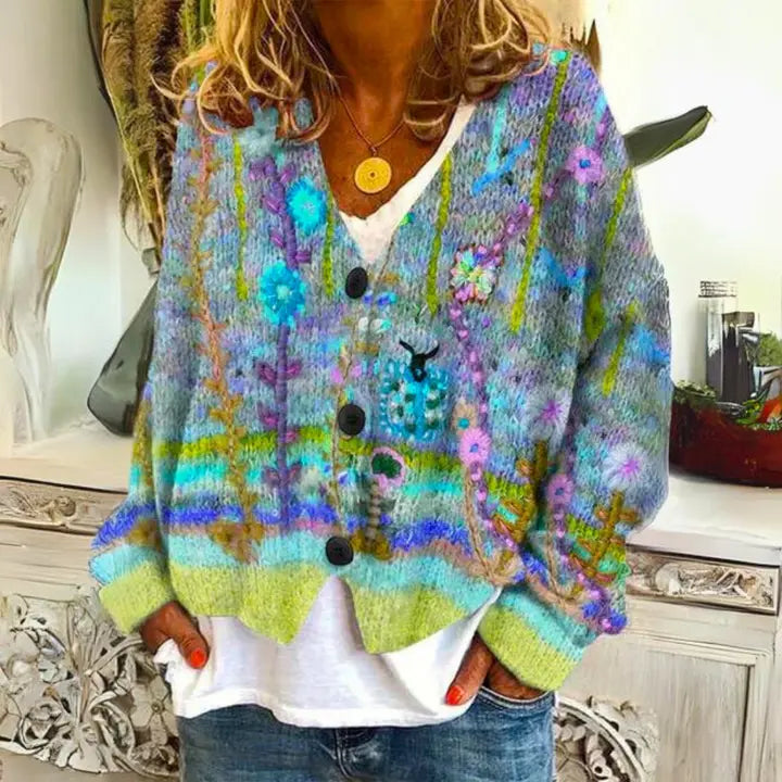 Maren | Women's Floral Print Button Cardigan Sweater with Cozy for Layering