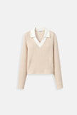 Rib Knit Polo Sweater Women Slim Fit Wool Lapel Collar