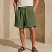 FJØRNA men's textured drawstring relaxed-fit casual summer shorts, front view showing waistband and relaxed fit fabric