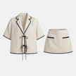 FJØRNA linen blend co-ord set for women featuring a stylish top and matching pants in lightweight, breathable fabric.