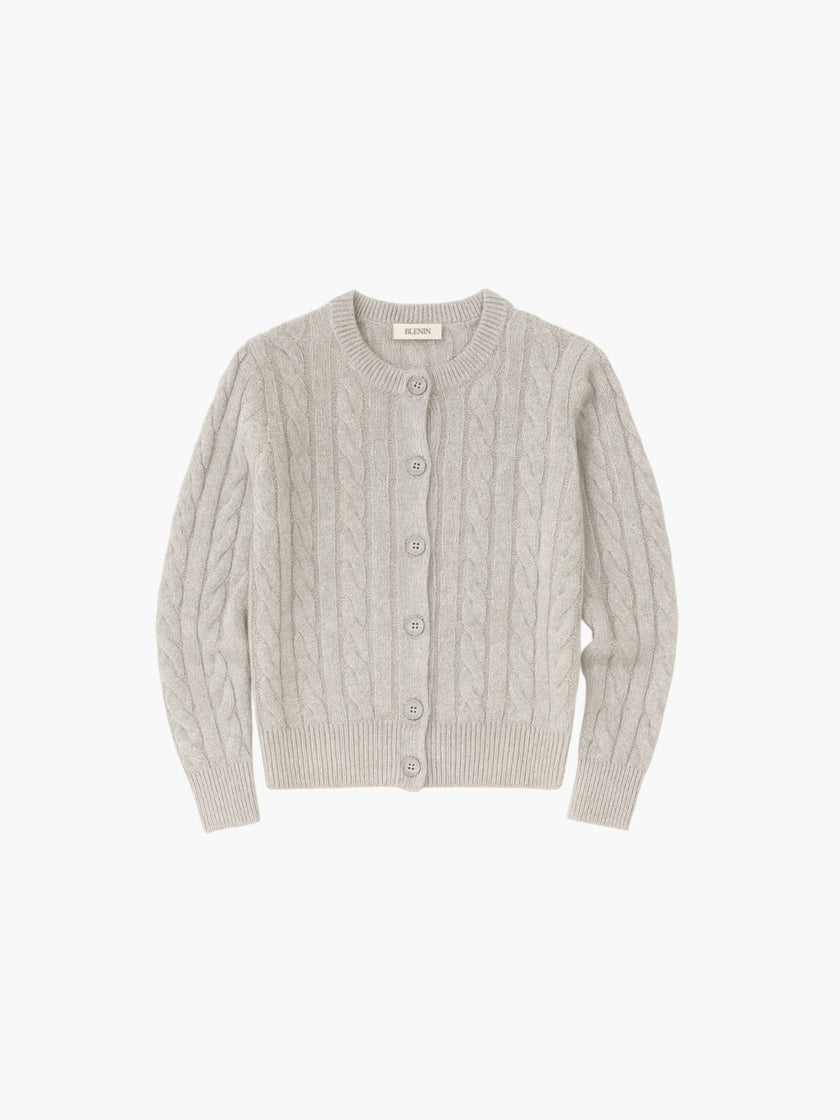 Cable Knit Sweater Women Wool Button Long Sleeve