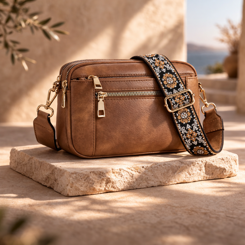 FJØRNA black leather shoulder bag for women, stylish refined leather bag with shoulder strap, casual and elegant design.