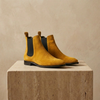 FJØRNA men's tan suede Chelsea boots with classic slip-on design, rounded toe, and low heel, stylish footwear for men.
