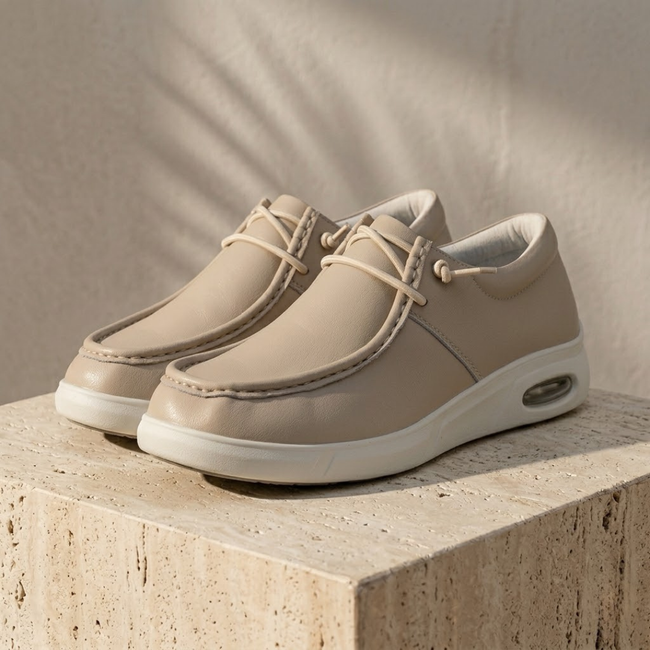 Men's red leather orthopedic walking shoes by FJØRNA, featuring supportive design and casual style for comfortable everyday wear.