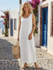 FJØRNA sleeveless summer midi dress for women, flowy cotton fabric, natural waist, and knee-length design, perfect for warm weather.