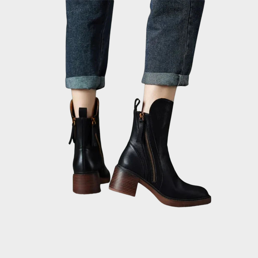 Gabriella | Women's Leather Ankle Heeled Boots with Comfortable Casual Everyday Walking