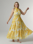 FJØRNA women's summer midi dress with halter neck and sleeveless design, casual and stylish for warm weather.