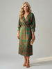 FJØRNA women's summer midi dress with long sleeves, wrap style, flowy fabric, perfect for warm weather and casual occasions.
