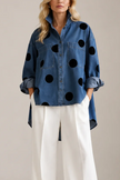 Polka Dot Blouse Women Oversized Short Sleeve Button Front