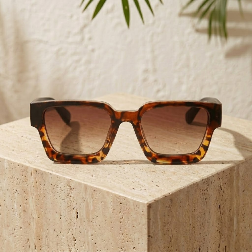 FJØRNA vintage 90s rectangular unisex sunglasses with retro style and black frame, accessories for women.