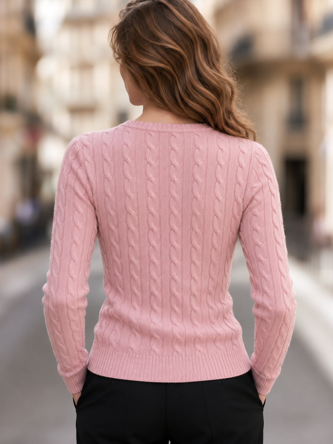 Cable-Knit Wrap Sweater with Deep V-Neck and Crossover Front for Women
