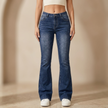 Women's mid-waist stretch flared jeans by FJØRNA, slim flare denim pants with a fitted waist and flared leg design.