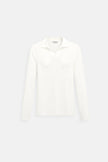 Polo Shirt Women Long Sleeve Ribbed Cotton Notched Collar