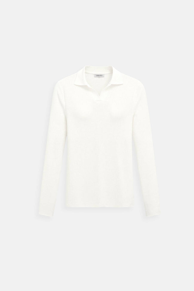 Polo Shirt Women Long Sleeve Ribbed Cotton Notched Collar