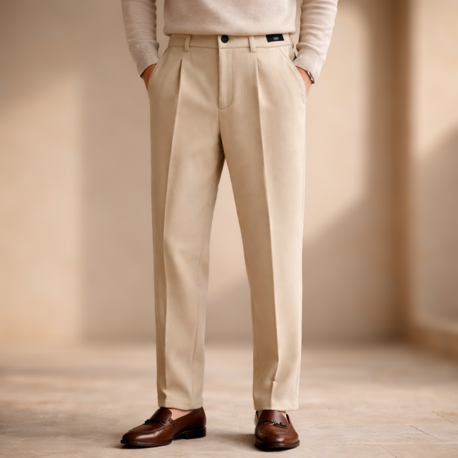 Men's FJØRNA smart casual trousers with stretch, tailored fit, and classic design, suitable for office or casual wear.