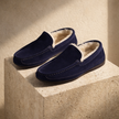 Men's suede wool-lined slippers by FJØRNA, cozy winter shoes with soft lining and slip-on design for comfortable indoor wear.
